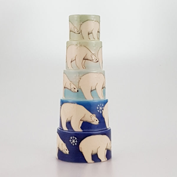Dennis Chinaworks Polar Bear on Blue Candlestick 8.5"