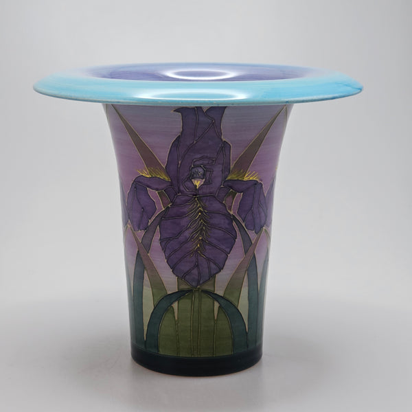 Sally Tuffin Blue Iris vase by the Dennis Chinaworks on Egyptian shape 21cm