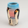 Penguin On light blue Barrel 3" designed by Sally Tuffin for the Dennis Chinaworks