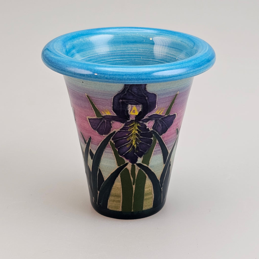 Dennis Chinaworks Iris on Blue Flute 2.5" designed by Sally Tuffin.