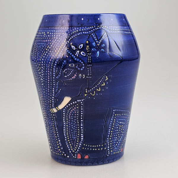 Dennis Chinaworks Elephant Indian red blue or grey Barrel 6"
