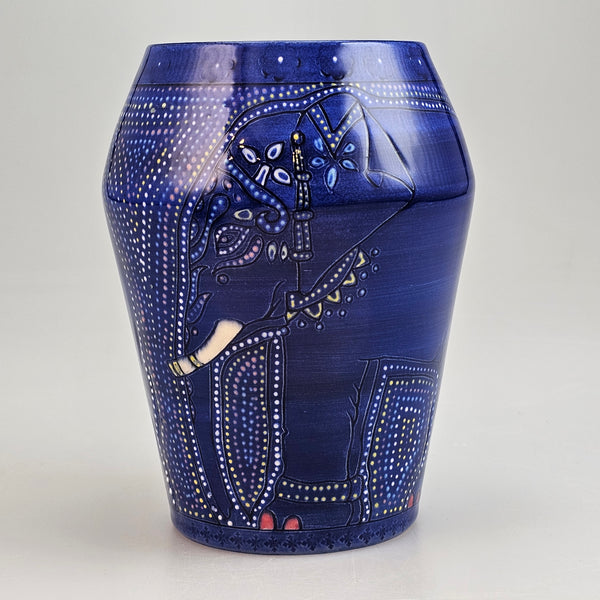 Dennis Chinaworks Elephant Indian red blue or grey Barrel 6"