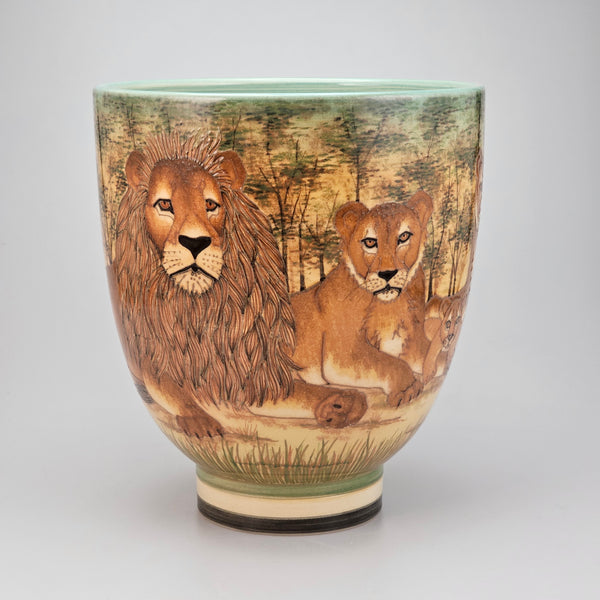 Lion pride Large wide deco vase designed by Sally tuffin for the Dennis Chinaworks edition 10