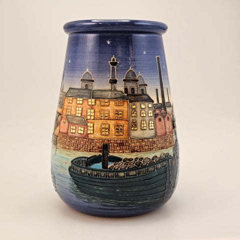 Midnight Manchaster Ship Canal Vase designed by Sally Tuffin in an edition of 10