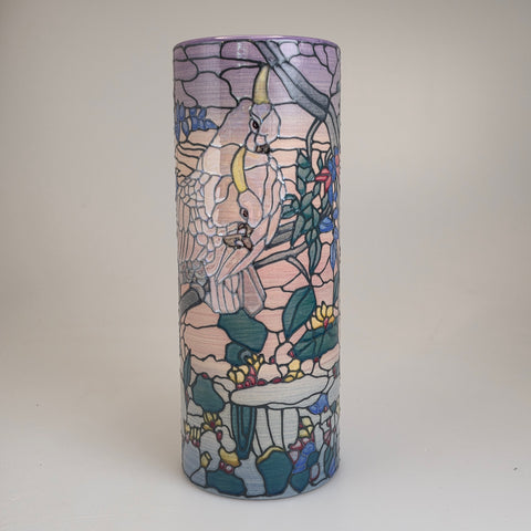 Dennis Chinaworks Tiffany Parrot 10" spill vase edition of 15