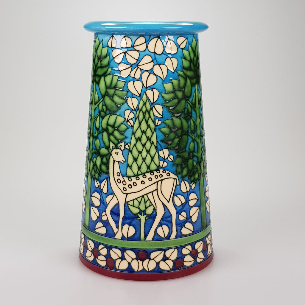 Dennis Chinaworks Blue Deer trial 10 inch Conical Vase - uk-art-pottery-test-site