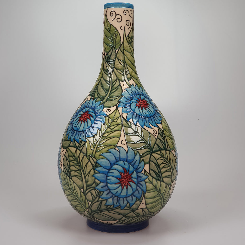 Dennis Chinaworks Blue Persian Flower large bottle vase after William DeMorgan