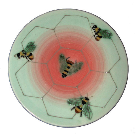 Dennis Chinaworks Bee on Copper Roundel 6" - uk-art-pottery-test-site