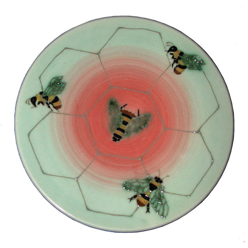Dennis Chinaworks Bee on Copper Roundel 6" - uk-art-pottery-test-site
