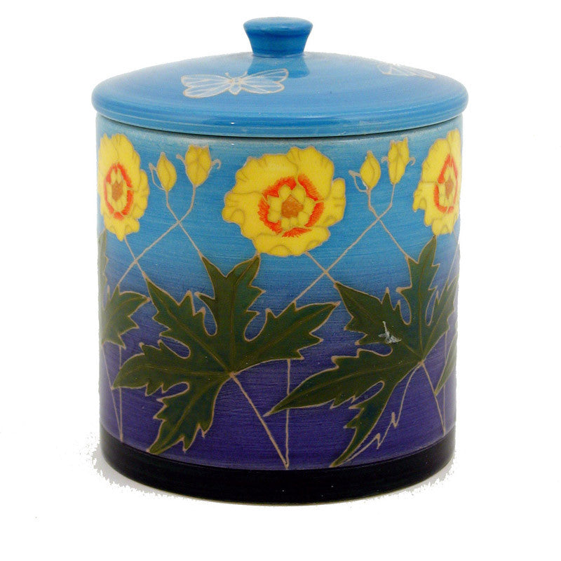 Dennis Chinaworks Buttercup on Blue Lidded Box 6" - uk-art-pottery-test-site