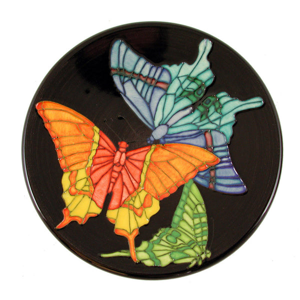 Dennis Chinaworks Butterfly on Black Roundel 6" - uk-art-pottery-test-site