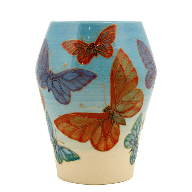 Dennis Chinaworks Butterfly on Blue Barrel 6" - uk-art-pottery-test-site