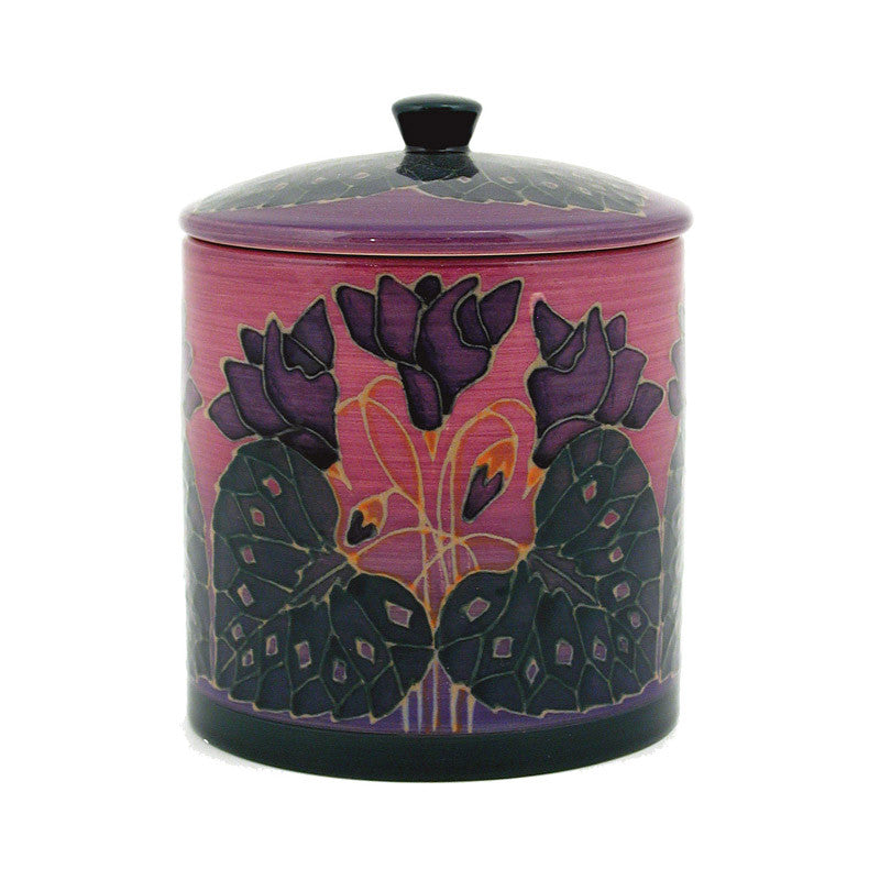 Dennis Chinaworks Cyclamen on Purple Lidded Box 6" - uk-art-pottery-test-site