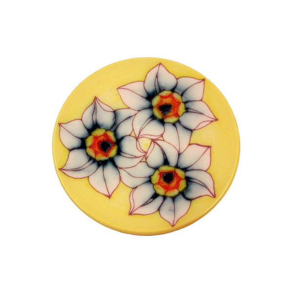 Dennis Chinaworks Daffodil on White Roundel 6" - uk-art-pottery-test-site