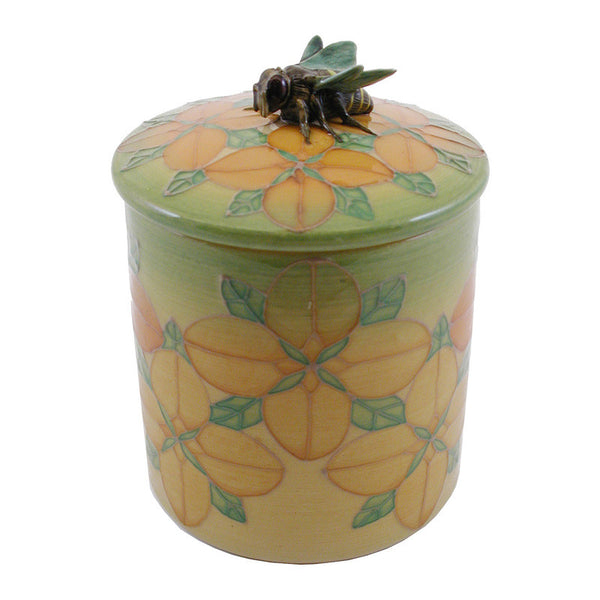 Dennis Chinaworks Dogwood on Yellow Lidded Box 4.5" - uk-art-pottery-test-site