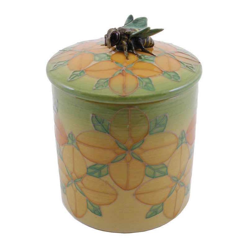 Dennis Chinaworks Dogwood on Yellow Lidded Box 4.5" - uk-art-pottery-test-site