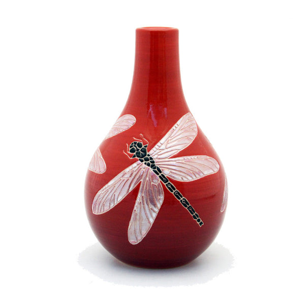 Dennis Chinaworks Dragonfly Red Lustre Bottle 8" - uk-art-pottery-test-site
