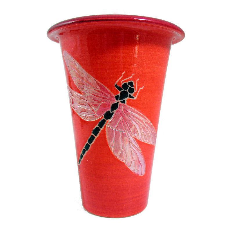 Dennis Chinaworks Dragonfly Red Lustre Flute 5" - uk-art-pottery-test-site