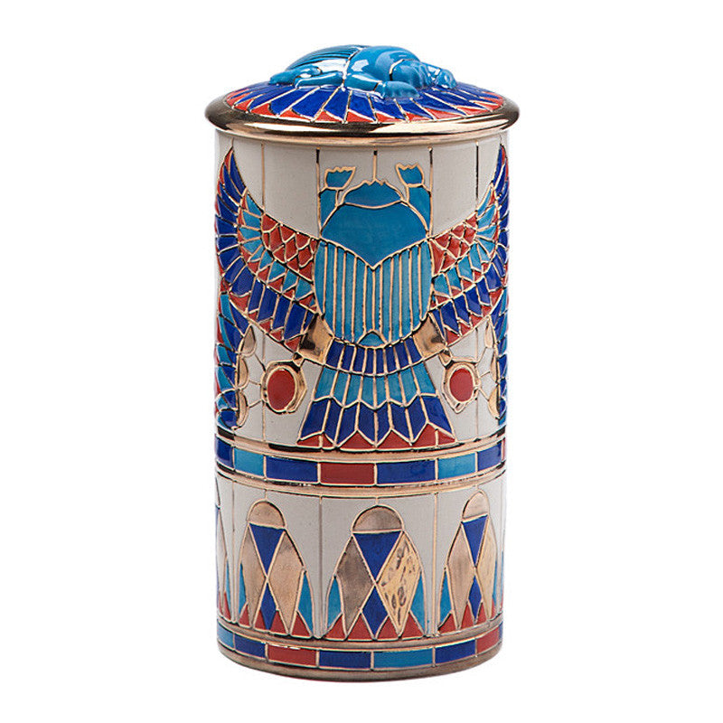 Dennis Chinaworks Egyptian Scarab Lustre Lidded Box 8" - uk-art-pottery-test-site