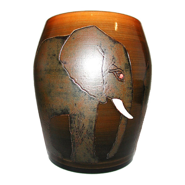 Dennis Chinaworks Elephant African Barrel 8" - uk-art-pottery-test-site