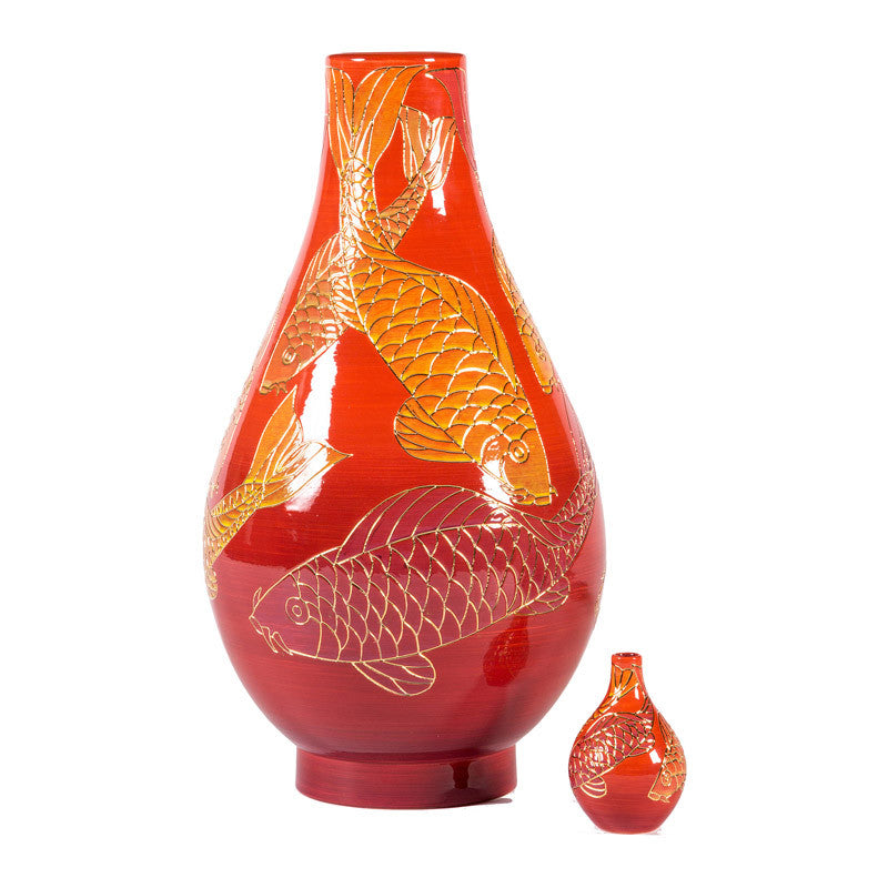 Dennis Chinaworks Fish Carp Lustre Bottle 14" - uk-art-pottery-test-site
