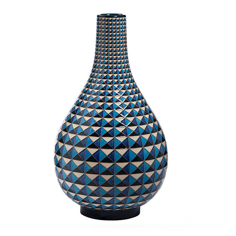 Dennis Chinaworks Geometric Multi Faceted Blue Bottle 14" - uk-art-pottery-test-site