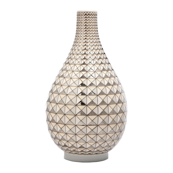 Dennis Chinaworks Geometric Multi Faceted Silver Bottle 14" - uk-art-pottery-test-site