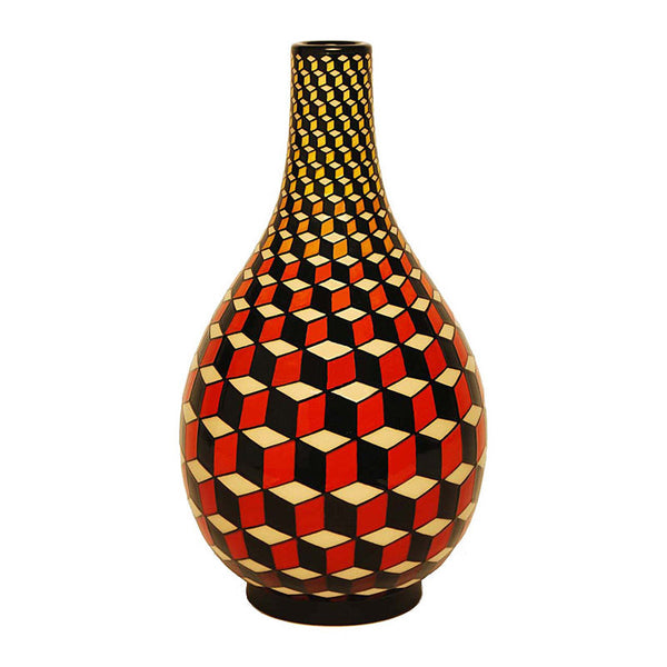 Dennis Chinaworks Geometric Tumbling Block red Bottle 14" - uk-art-pottery-test-site