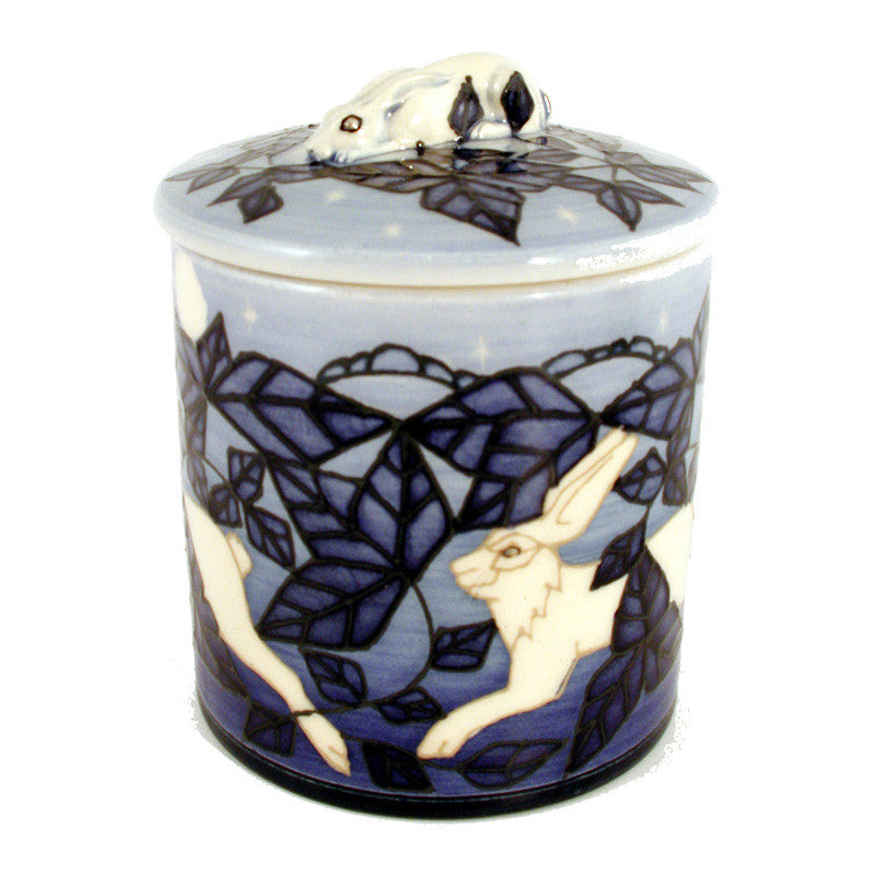 Dennis Chinaworks Hare Moonlit Lidded box 4.5" - uk-art-pottery-test-site