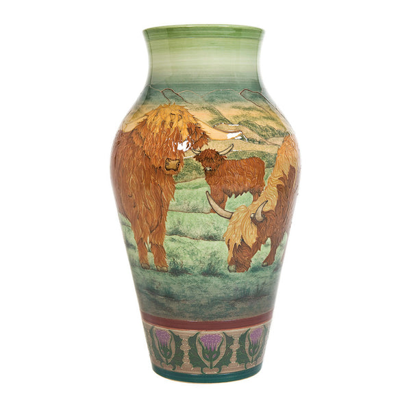 Dennis Chinaworks Highland Cattle Landscape Baluster 14" - uk-art-pottery-test-site