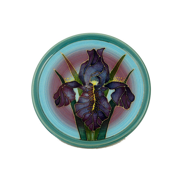 Dennis Chinaworks Iris on Blue Roundel 6" - uk-art-pottery-test-site