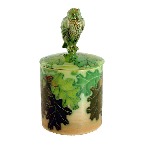 Dennis Chinaworks Owl on Green Lidded Box 4.5" - uk-art-pottery-test-site