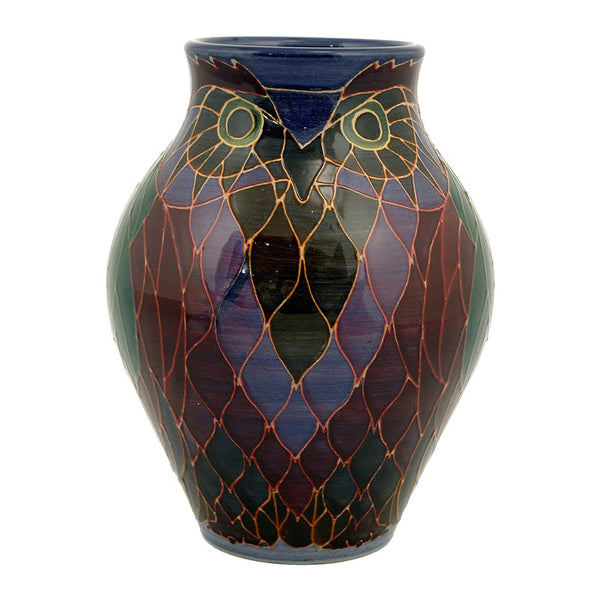 Dennis Chinaworks Owl on Navy Vase 9" - uk-art-pottery-test-site