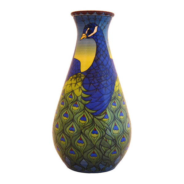 Dennis Chinaworks Peacock Natural Flask 12" - uk-art-pottery-test-site
