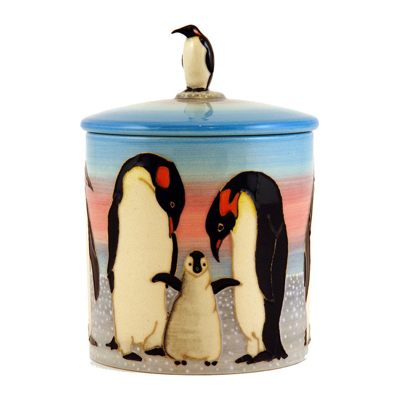 Dennis Chinaworks Penguin On light blue Lidded Box 6" - uk-art-pottery-test-site