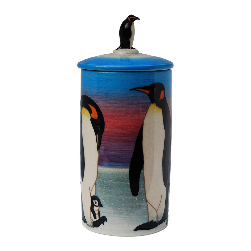 Dennis Chinaworks Penguin On light blue Lidded Box 8" - uk-art-pottery-test-site