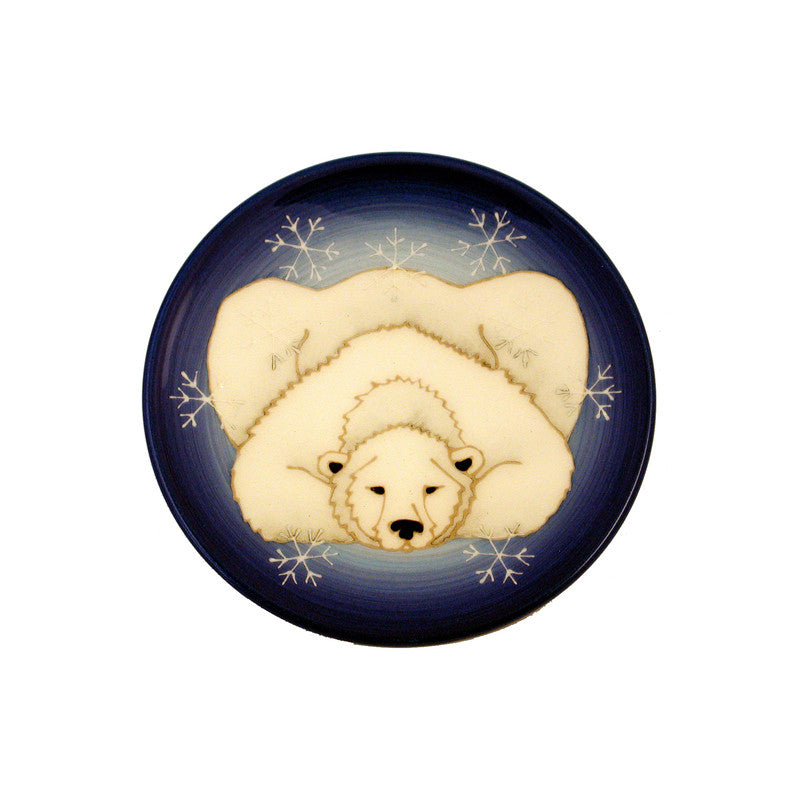 Dennis Chinaworks Polar Bear on Blue Roundel 6" - uk-art-pottery-test-site