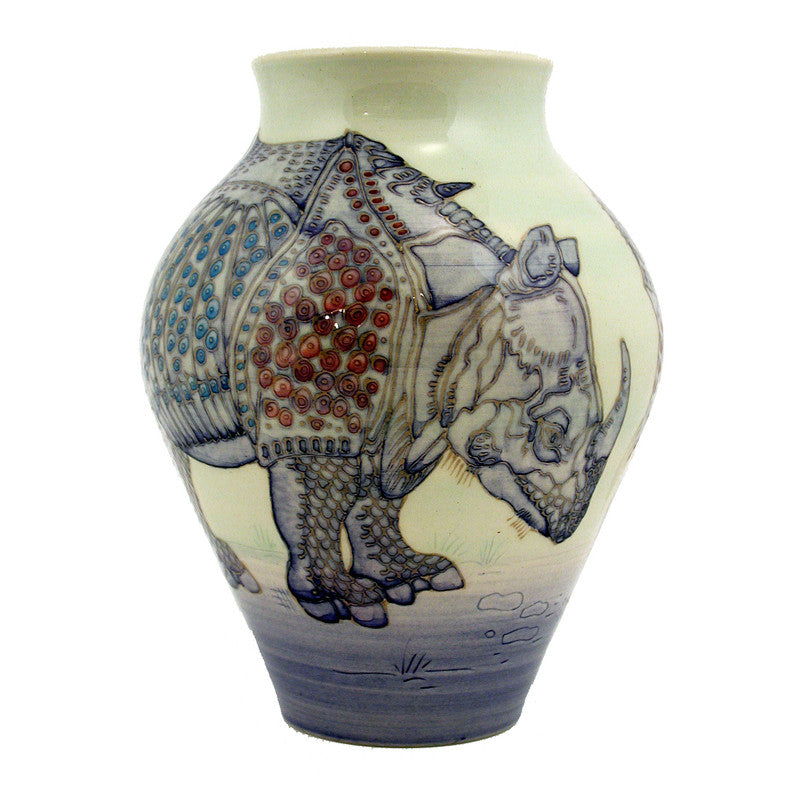 Dennis Chinaworks Rhino After Durer Vase 9" - uk-art-pottery-test-site