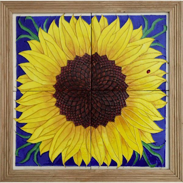 Dennis Chinaworks Sunflower Yellow on Blue Tile 14" - uk-art-pottery-test-site