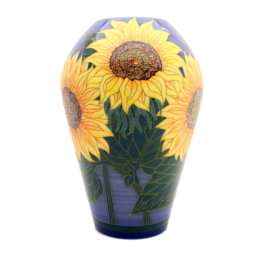 Dennis Chinaworks Sunflower Yellow on Blue Ovoid 16" - uk-art-pottery-test-site
