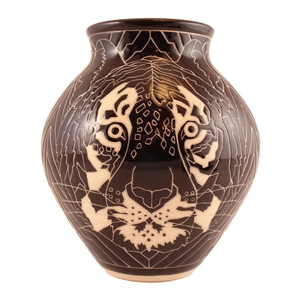 Dennis Chinaworks Tiger on Black Mr T 7.5" - uk-art-pottery-test-site