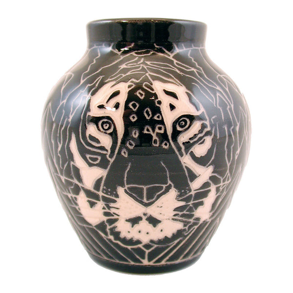 Dennis Chinaworks Tiger on Black Mr T 3.25" - uk-art-pottery-test-site