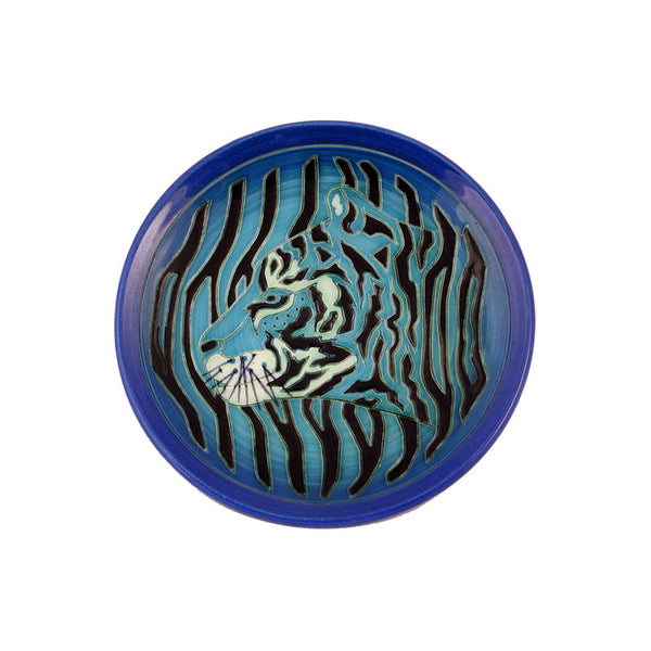 Dennis Chinaworks Tiger on Blue roundel 6" - uk-art-pottery-test-site