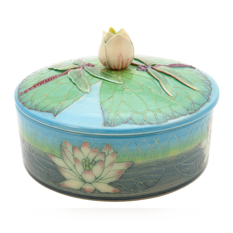 Dennis Chinaworks Waterlily and Dragonfly Lidded Box 6.5" - uk-art-pottery-test-site