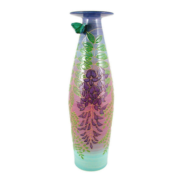 Dennis Chinaworks Wisteria on Turquoise Bottle 15" - uk-art-pottery-test-site