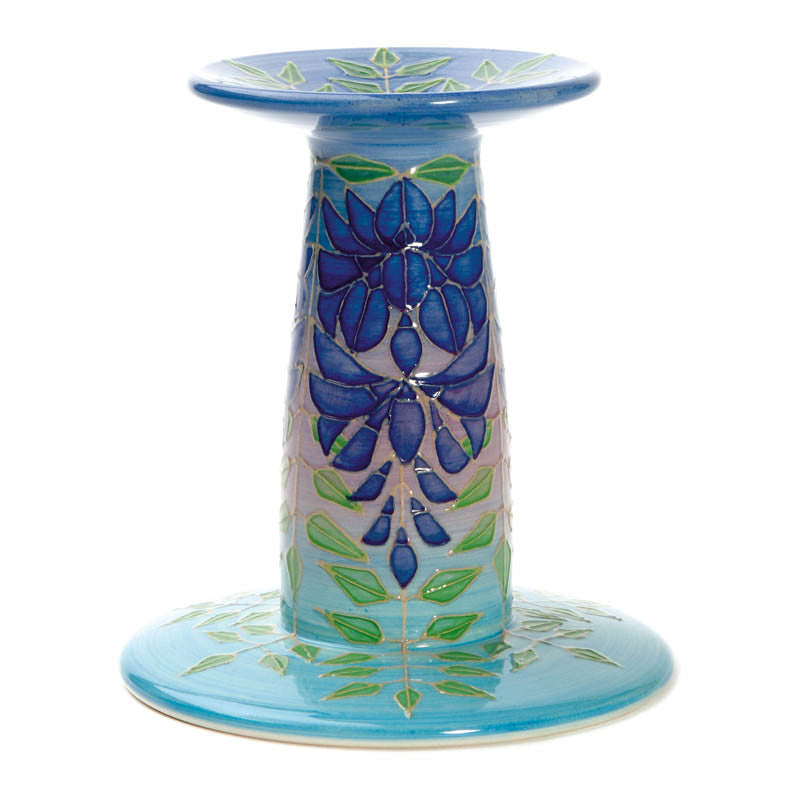 Dennis Chinaworks Wisteria on Turquoise Candlestick 6" - uk-art-pottery-test-site