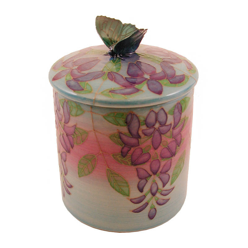 Dennis Chinaworks Wisteria on Turquoise Lidded Box 4.5" - uk-art-pottery-test-site