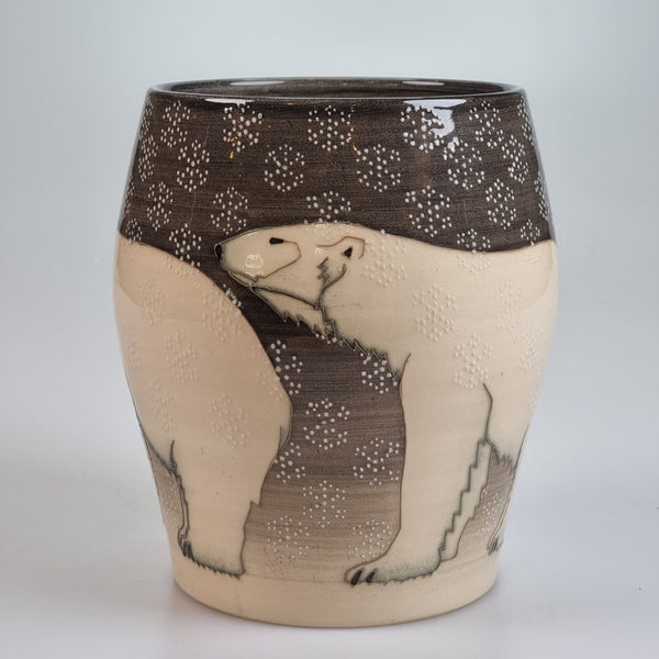 Dennis Chinaworks Polar Bear on Black Barrel 8"