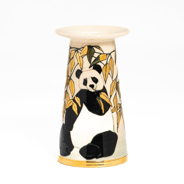 Gold Leaf Panda 7 inch conical vase designed by Sally tuffin